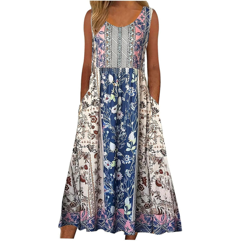 Europe and the United States 2024 spring and summer new print sleeveless pullover dress women casual plus-size dress