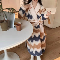 Women's Pajamas Cute Pijama Winter Sleepwear Warm Robe Sets Long Home Wear Bathrobe Plus Velvet Warmth Coral Fleece Nightgown