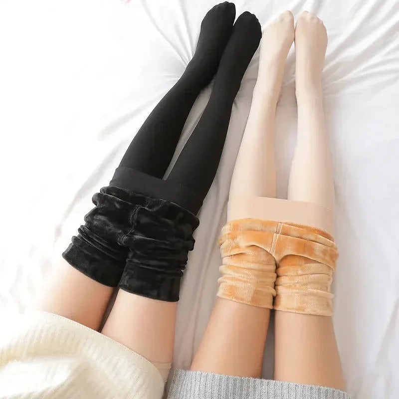 Women Thermal Stockings Winter Warm Elastic Slim Fleece Tights Pantyhose Thicken Plush High Waist Leggings Stocking Pants