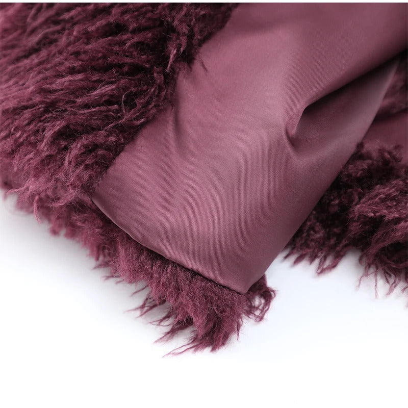 Wine Red Fluffy Faux Fur Short Coat Women Elegant Full Sleeve Warm Lapel Jacket New Winter Woman Commuter Outerwear 2024