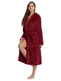 RONGTAI Womens Solid color Hooded Bathrobe Ladies Fleece Plush Warm Long Robes Fleece Nightgown Sleepwear