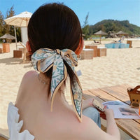 New silk scarf women's autumn versatile long hairband ribbon tie bag with small fragrance fashion scarf flower streamer