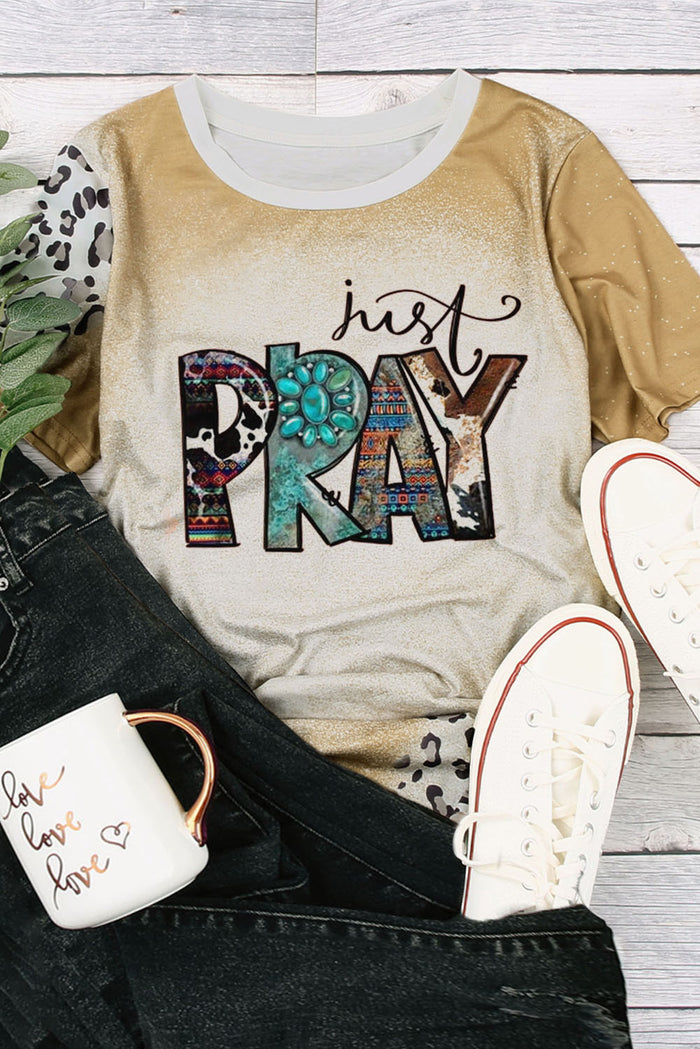 Khaki Weatern Fashion Just Pray Graphic Tee