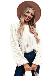 Brown Bubble Sleeve Cropped Knit Sweater