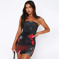 Sexy Tube Top Hip Skirt Printed Fashionable Waist Slimming Dress Summer Temperament Women's Clothing