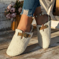 Women Slippers Mules Fur Women Shoes Winter New Buckle Flats Platform Walking Plush Ladies Slides Casual Warm Indoor Boots Women