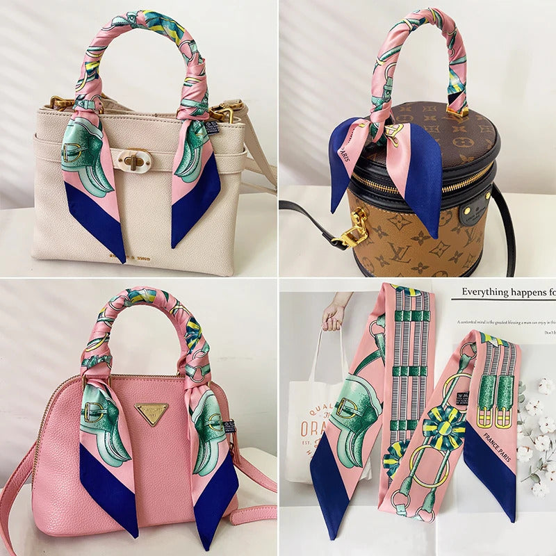 Korean Spring New Chain Buckle Decoration Ribbon Small Scarf Women Twill Tied Bag Handle Ribbon Hair Band Souvenir Small Scarf