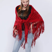 Women's Loose Suede Fringe Open Poncho Cloak Shawl Wrap with Punch Hole Patterns and Graceful Fringes Dropshipping