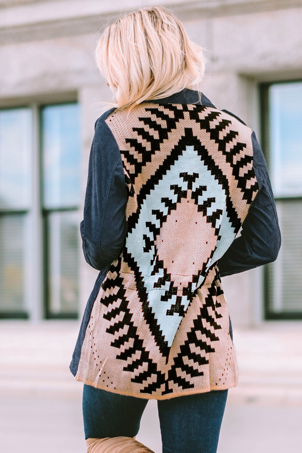 Blue Corduroy Cinched Aztec Back Jacket