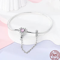 Original Bracelets 925 Silver 17-20CM Heart Safety 3mm Chain Snake Bone Bracelet Fit DIY Charms Bead Birthday Jewelry Gifts