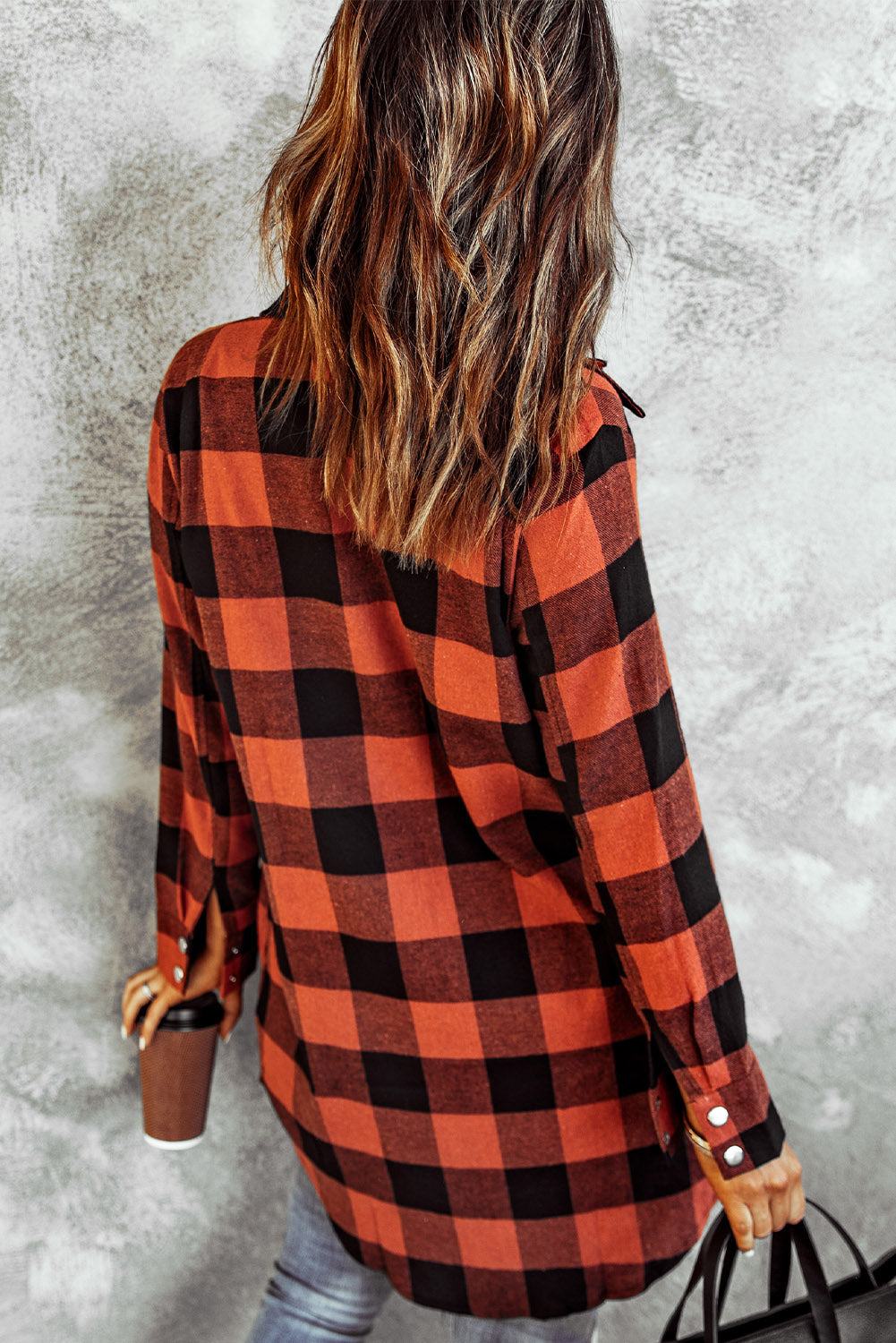 Blue Turn-down Collar Plaid Shirt Jacket