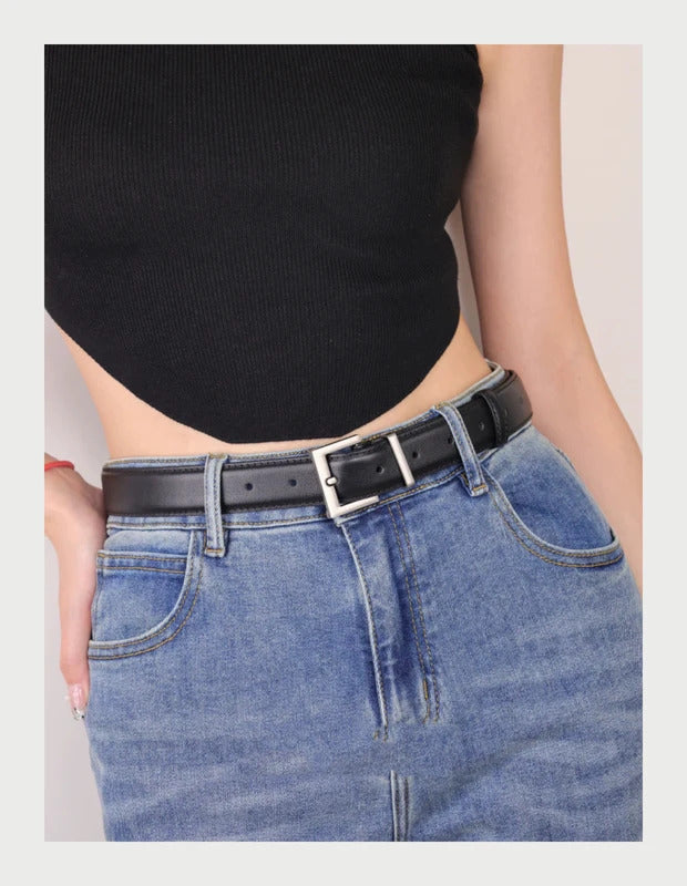 New Luxury Double Genuine Leather Belt for Women Jeans Casual Dress Square Alloy Buckle Ladies Trendy Belts Fashion Waistband