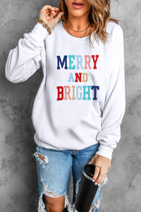 White MERRY AND BRIGHT Stitching Graphic Sweatshirt