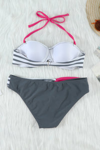 Blue Halter Bandeau Striped Bikini