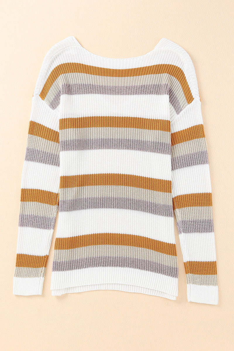 Stripe Drop Shoulder Striped Knit Sweater