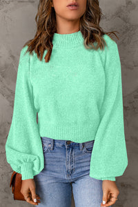 Solid Color Lantern Sleeve Knitted Sweater