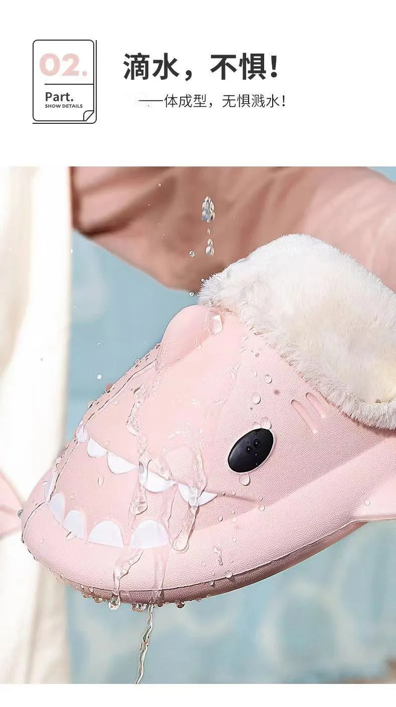 Winter Women Shark Slippers Couple Removable Liner Indoor Warm Cute Shark Slides Plush Cotton Flip Flops Home Indoor Cotton Shoe