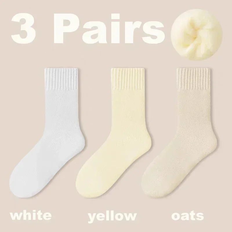 3 Pairs Women Socks Wool Autumn Winter Warm Snow Markron Color Thick Plush Hairy Soft Postpartum Stockings Floor Sleep Socks