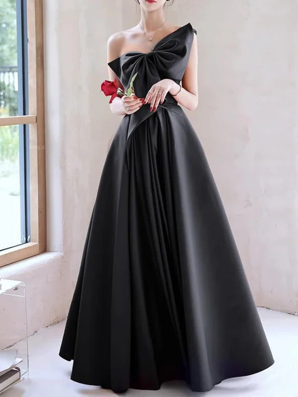 Customized Elegant Temperament Prom Vestidos Bow Draped One-shoulder Strapless Cross Lace Up Graduation Dress Trendy Party Eveni