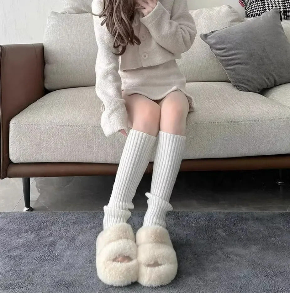 Lolita Leg Warmers 40/50/70cm Socks Female Knitted Warm Foot Cover White Black Warmer Lady Autumn Winter Crochet Sock Boot Cuffs