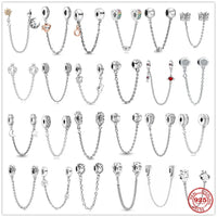 925 Sterling Silver Clear Daisy Flower Butterfly Heart Safety Chain Charm Bead Fit Original Bracelet DIY Women Jewelry