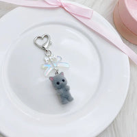 1 Pcs Fuzzy Kitty Cat Decor Gifts Cat Lovers Y2K Heart Bow Pendent Women Girls Kawaii Cat Bag Charm Cute Cat Keychain Keyring