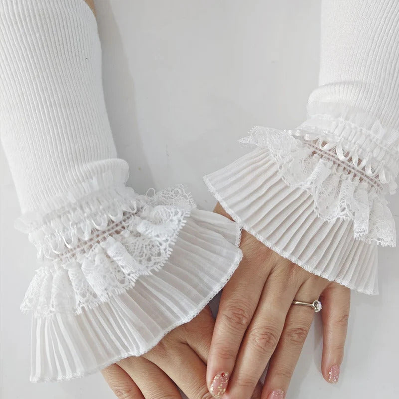 Women Lace Ruffles Cuff Elbow Sleeve Spring Autumn Detachable Fake Sleeve Arm Covers Solid Color Arm Cover Sweater Decorative