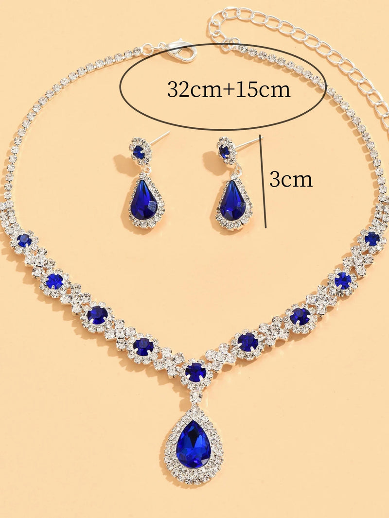 3 pieces of women's crystal droplet necklace with earrings set for wedding evening dress accessories