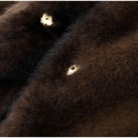 Dark Brown Faux Fur Long Overcoat For Women Fashion Lapel Single Breasted Loose Fluffy Plush Warm Coat Winter Thicken Outerwear