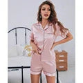 Womens Silk Satin Pajamas Loungewear Two-piece Sleepwear Button-Down Full Sleeve Long Pj Set