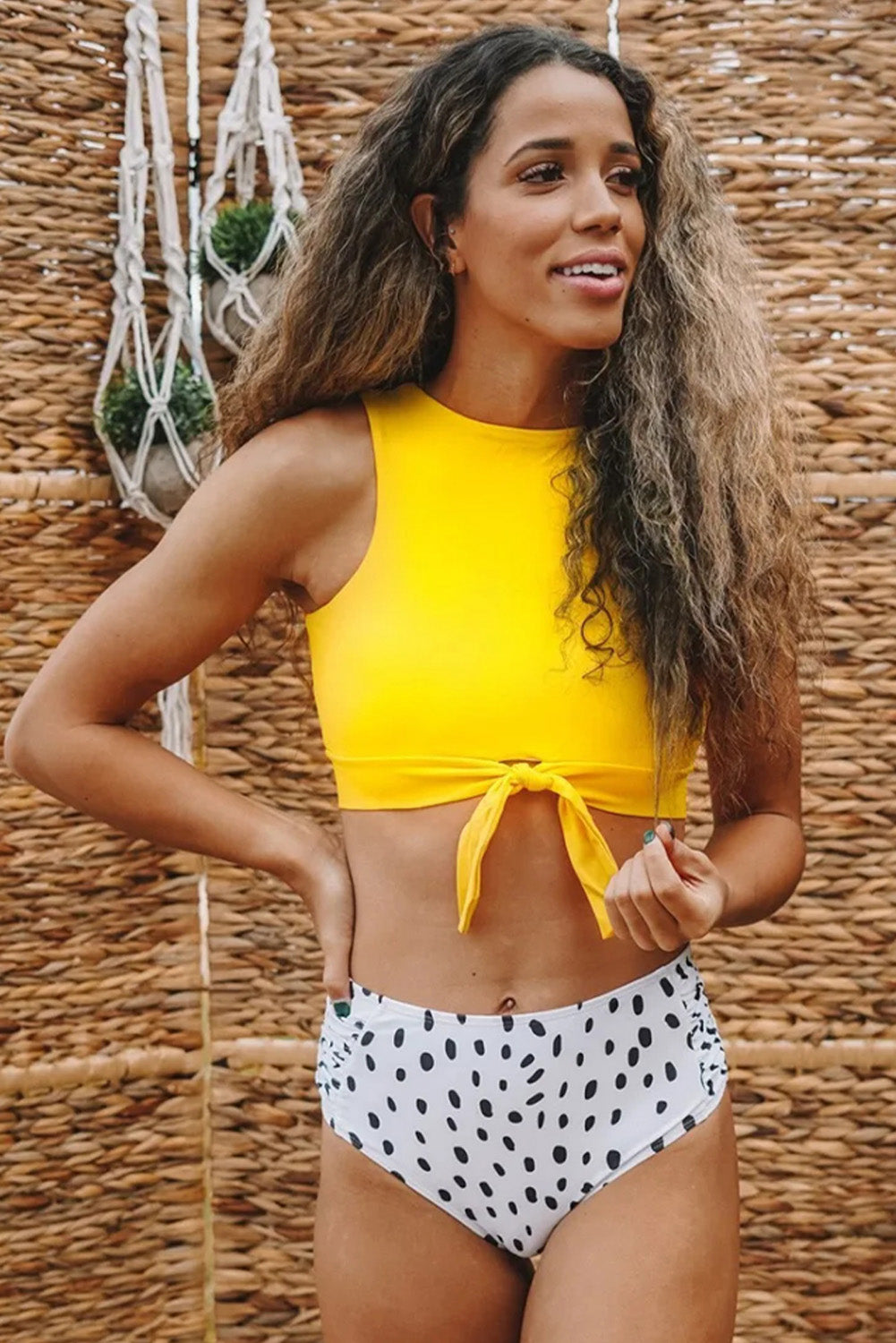 Yellow Tie Knot High waisted swimsuits