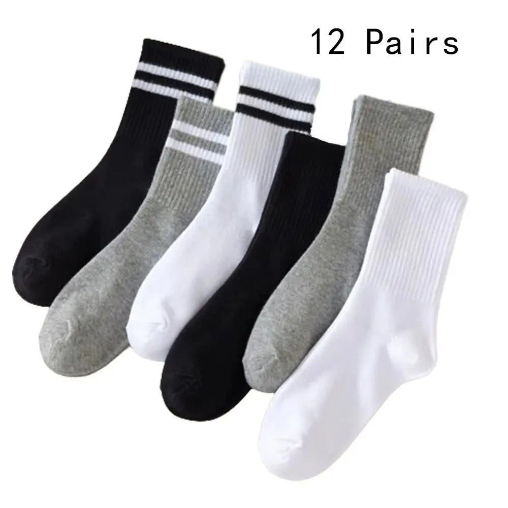 6/12 Pairs Women Mid Socks Solid Color Breathable Comfortable In Autumn Winter Sweat Absorbing High-Quality Casual Socks Sports