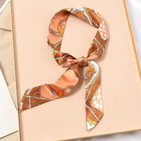 Skinny Silk Scarf Hair Strip Silk Ribbon Small Neck Scarves Bag Handle Ribbon Scarf Kerchief Ladies Ribbon Hair Band Small Scarf