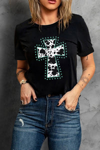 Black Animal Print Cross Graphic Tee