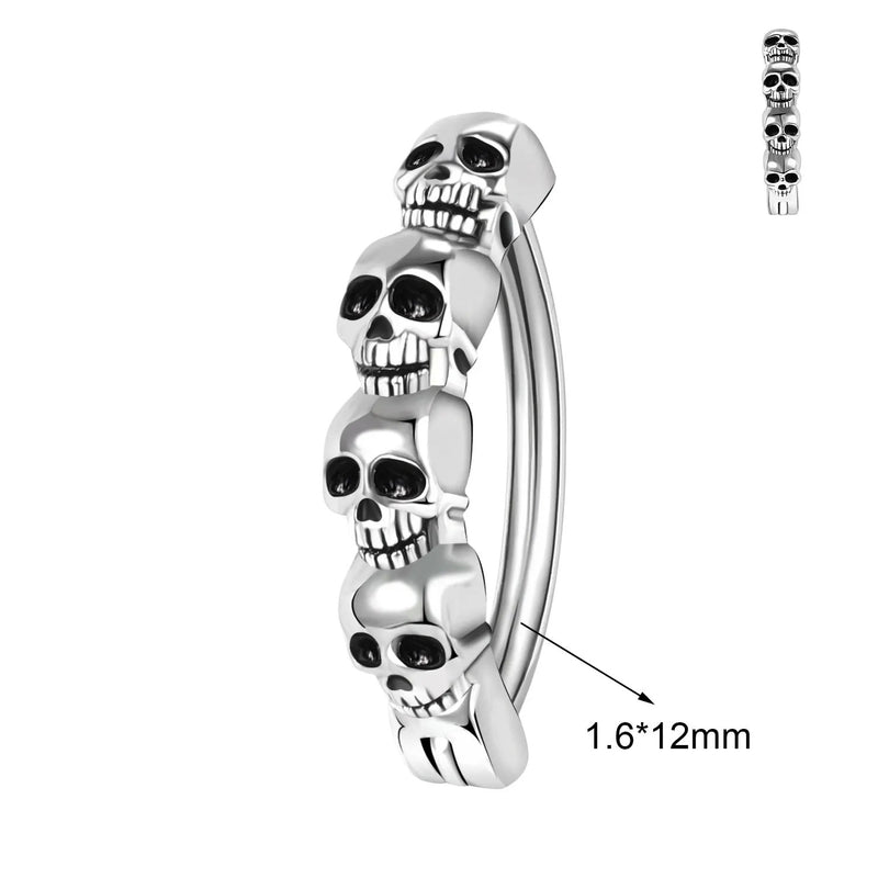 ZS 14/16G 925 Sliver Navel Piercing Ring Punk Skull Belly Button Rings for Men Steel Color Belly BCR Body Piercings Jewelry