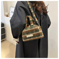 Fashion Retro Plush Plaid Women's Shoulder Bag Casual Retro Ladies Woolen Crossbody Bags Female Change Purse Tote Handbags