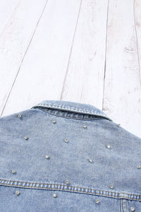 Mist Blue Rhinestones Studded Denim Jacket