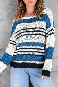 Gray Loose Fit Striped Pattern Sweater