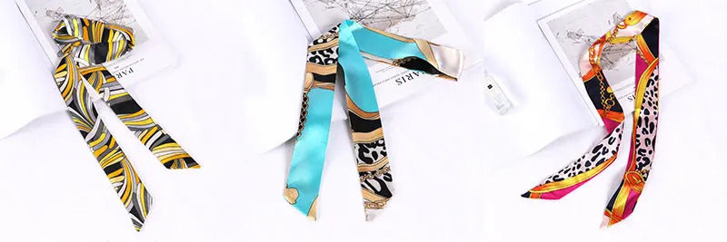 New Print Flower Small Scarf for Women Handle Bag Ribbons Brand Fashion Head Scarf Small Long Skinny Scarves Wholesale Headbands