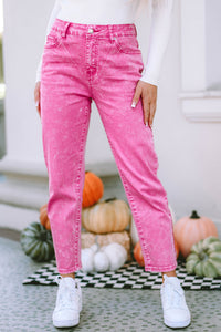 Rose Mid-Waist Pocketed Button Casual Jeans