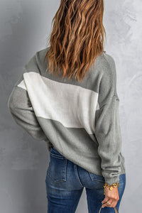 Khaki Colorblock Turtleneck Loose Knitted Sweater