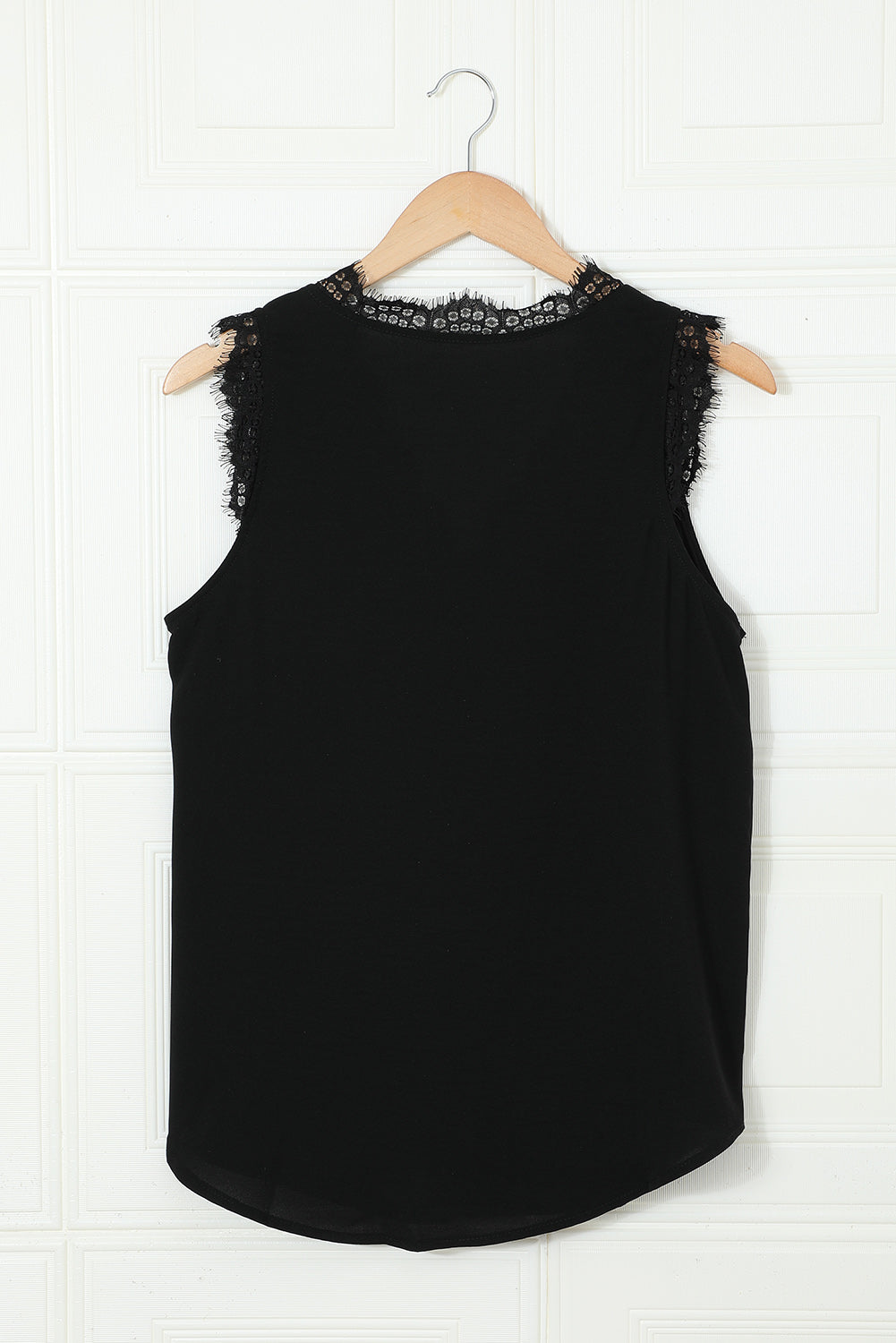 Blank Apparel - Black Sleeveless Eyelash Lace V Neck Tank Top