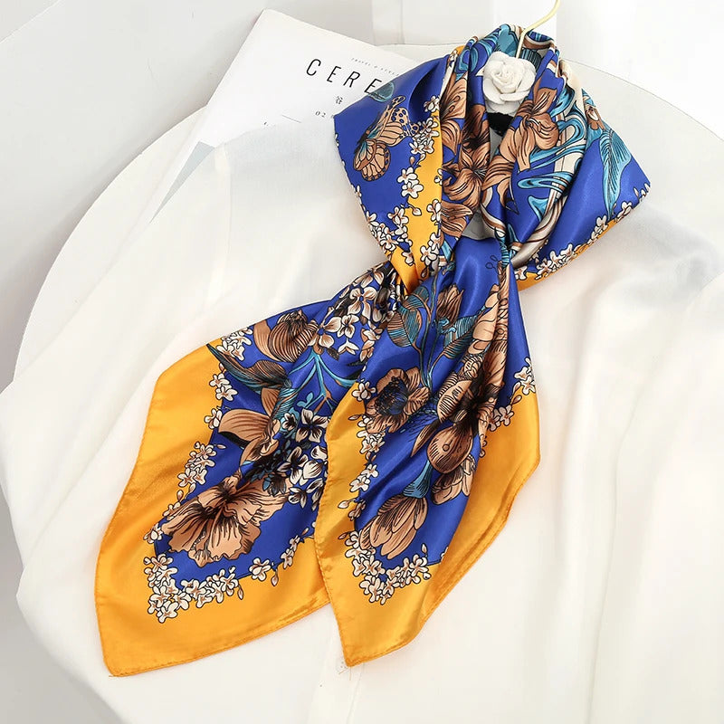 Luxury Brand Silk Satin Square Scarf Women Hijab Bandana Muslim Headscarves Shawl Wrap Ladies Headband Neckerchief Foulard 90cm