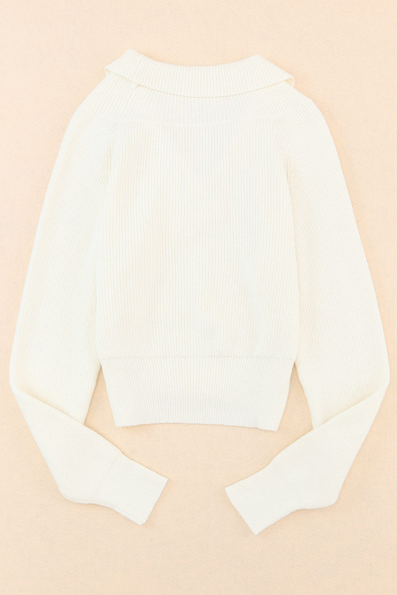 Beige Ribbed Long Sleeve Surplice Crop Sweater