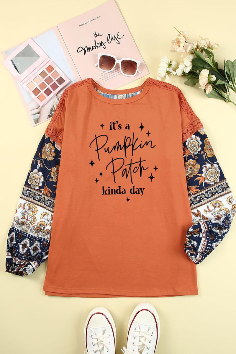 Brown Pumpkin Patch Floral Patch Long Sleeve Graphic Tee