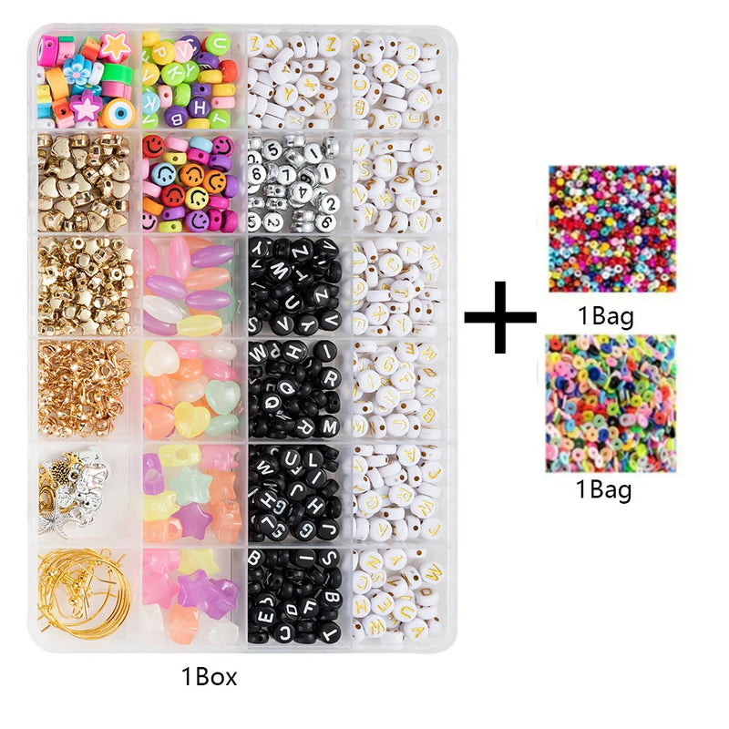 14400/4200/2400pcs Assorted Polymer Clay Beads Kit for DIY Jewelry Making - Handmade Craft for Bracelet, Necklace, Earrings