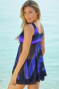 Sky Blue Tie Dye Ombre Swimdress Tankini Set