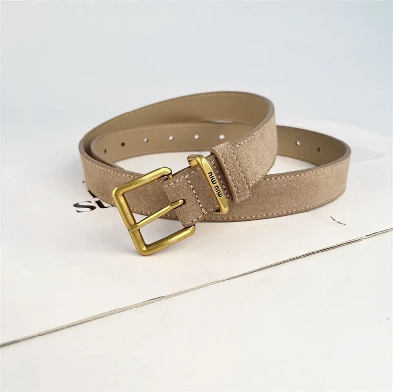 Luxury New Double Genuine Leather Belt for Women Cowhide Suede Belts with Trendy Square Alloy Buckle Ideal for Dresses and Jeans