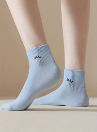 5 Pairs Letter Print Socks Comfy & Breathable Sports Short Socks Women's Stockings & Hosiery Soft & Comfy All-match Short Socks