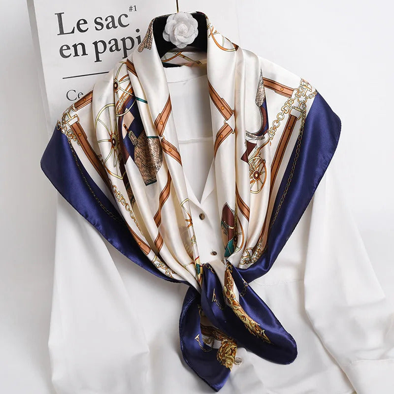 90*90cm Women Scarf Silk Feeling Hair Neck Square Brand Office bandanna muffler Waiter Flight Attendants Handkerchief Rings wrap